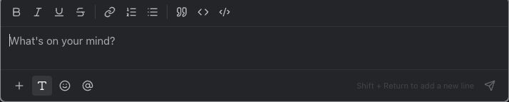 The New post composer with the Formatting bar open, showing Bold, Italic, Underline, Strikethrough, Link, lists, Blockquote, Code and Code block, and the toolbar with Attach, Formatting, Emoji and Mention.
