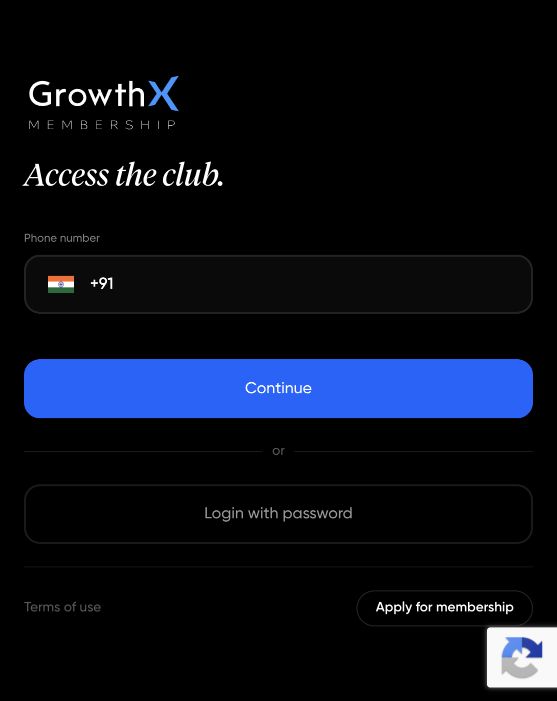 Check the country code and enter your registered number. This is a screenshot, not a sign-in form.